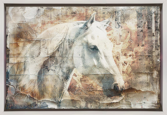 Horse Animal Vintage Art Illustration Wallart 06 Wall Artwork In Black Floating Frame