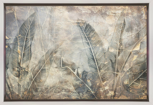 Jungle Leaves Art Illustration Wallart 09 Wall Artwork In Black Floating Frame