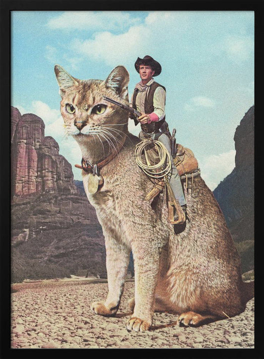 Cat Lone Ranger Wall Artwork In Black Floating Frame