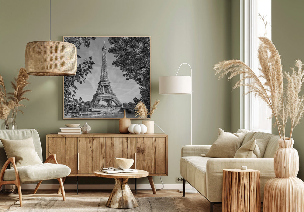 PARIS Eiffel Tower & River Seine - Monochrome Wall Artwork 0