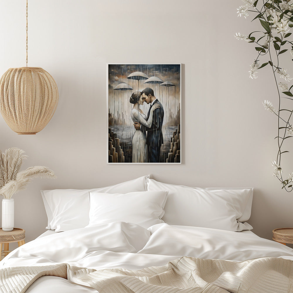 A Kiss Beneath the Floating Umbrellas Wall Artwork 0