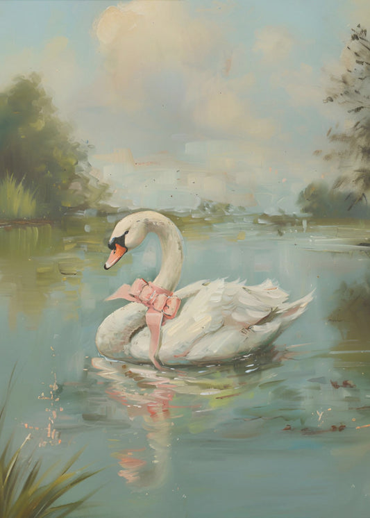 Vintage Swan Coquette Wall Artwork In Black Floating Frame