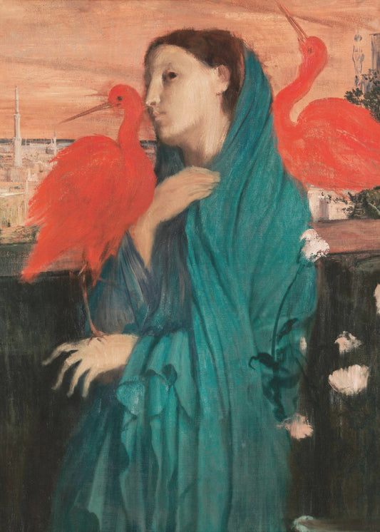 Young Woman With Ibis Wall Artwork In Black Floating Frame