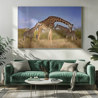 Artwork Giraffe with cubs20X16inches- White Frame