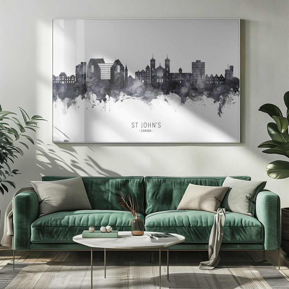 Wall art St John's Canada Skyline-20X16inches-In White Floating Frame
