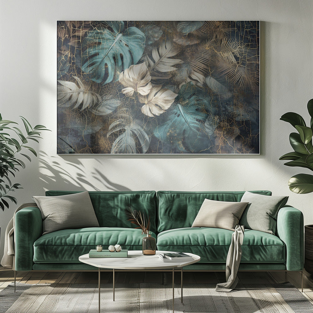 Artwork Jungle Leaves Art Illustration Wallart 3120X16inches- White Frame