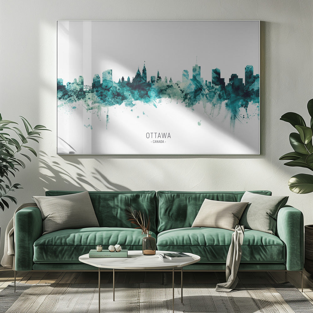 Wall art Ottawa Canada Skyline-20X16inches-In White Floating Frame