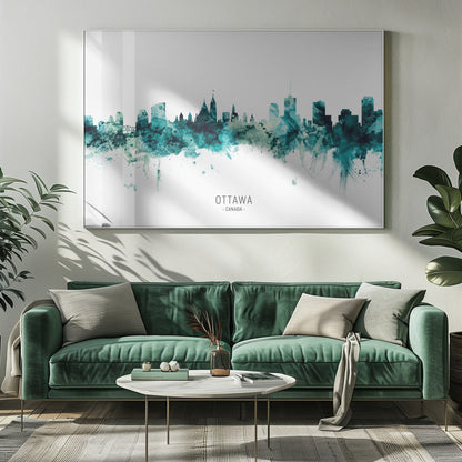 Wall art Ottawa Canada Skyline-20X16inches-In White Floating Frame