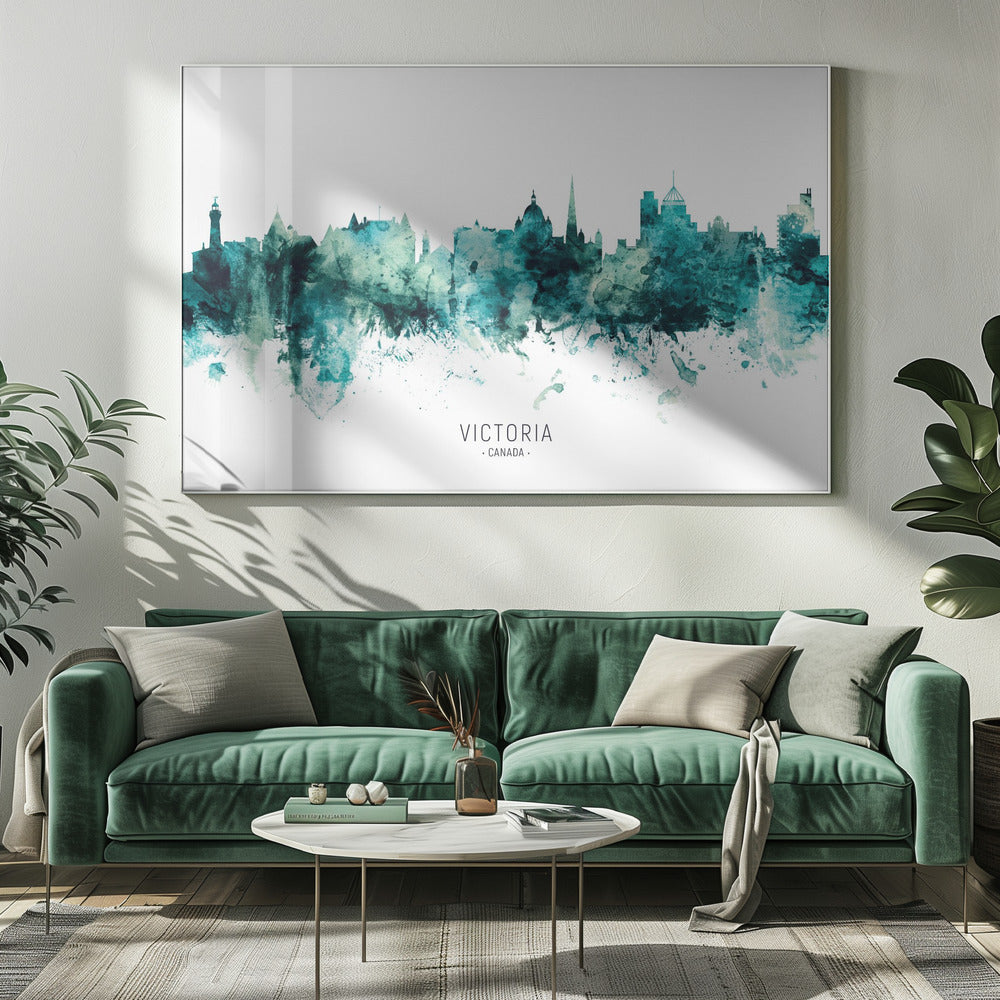 Wall art Victoria Canada Skyline-20X16inches-In White Floating Frame