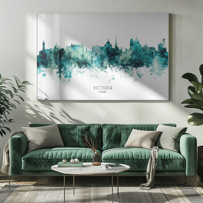 Wall art Victoria Canada Skyline-20X16inches-In White Floating Frame