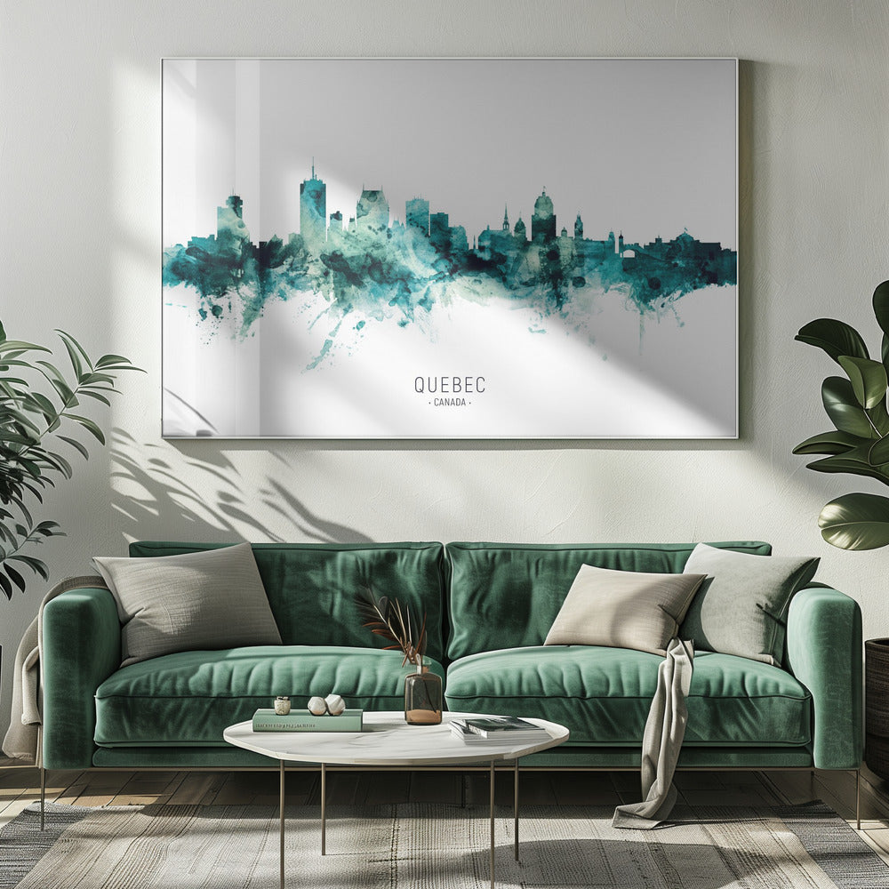 Wall art Quebec Canada Skyline-20X16inches-In White Floating Frame