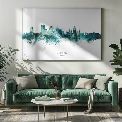 Wall art Quebec Canada Skyline-20X16inches-In White Floating Frame