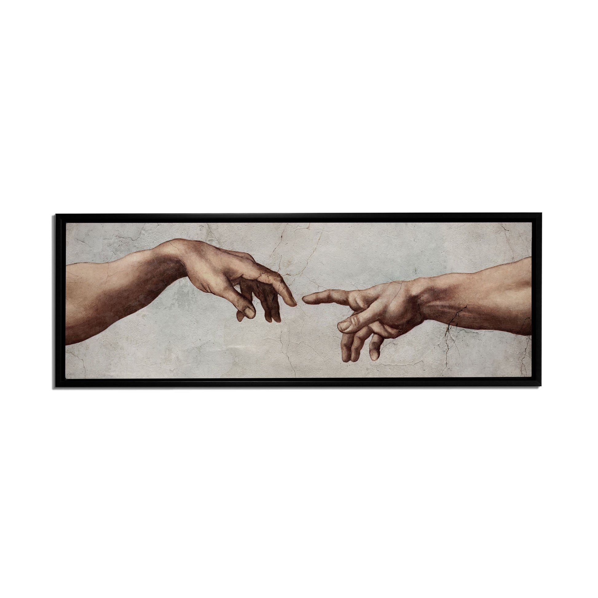 sample Michaelangelo's " Creation" in Black Floating Frame