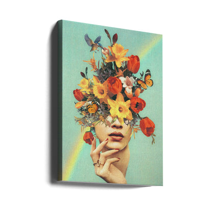 Wall art Baby's in bloom - Rainbow, flowers, birds &amp; butterflies