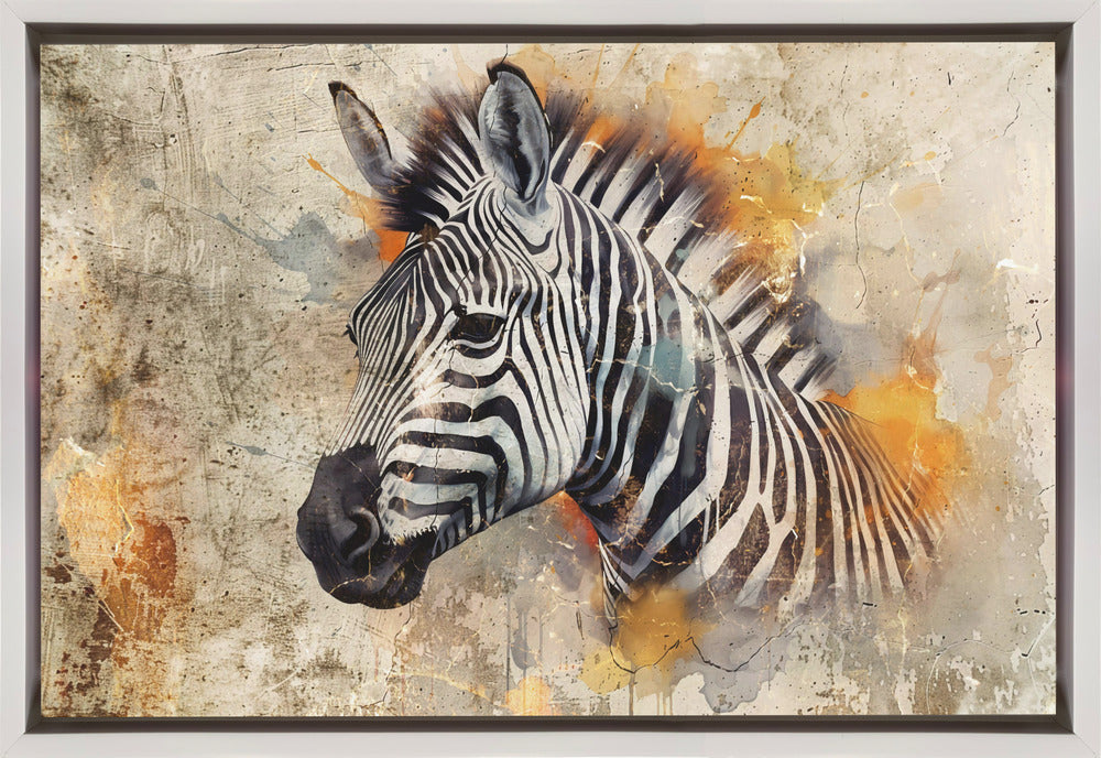  Zebra Animal Vintage Art Illustration Wallart 06 Wall Artwork In Black Floating Frame