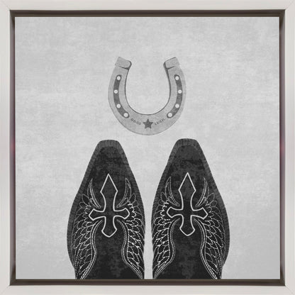 Bw Cowboy Boots and Horseshoe Wall Artwork Gallery Wrapped (Ready to Hang)