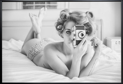 Artwork- A chick, a click, and a curl-20X16inches-In White Floating Frame