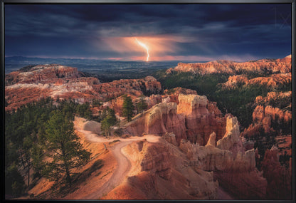  Lightning over Bryce Canyon Wall Artwork In White Floating Frame