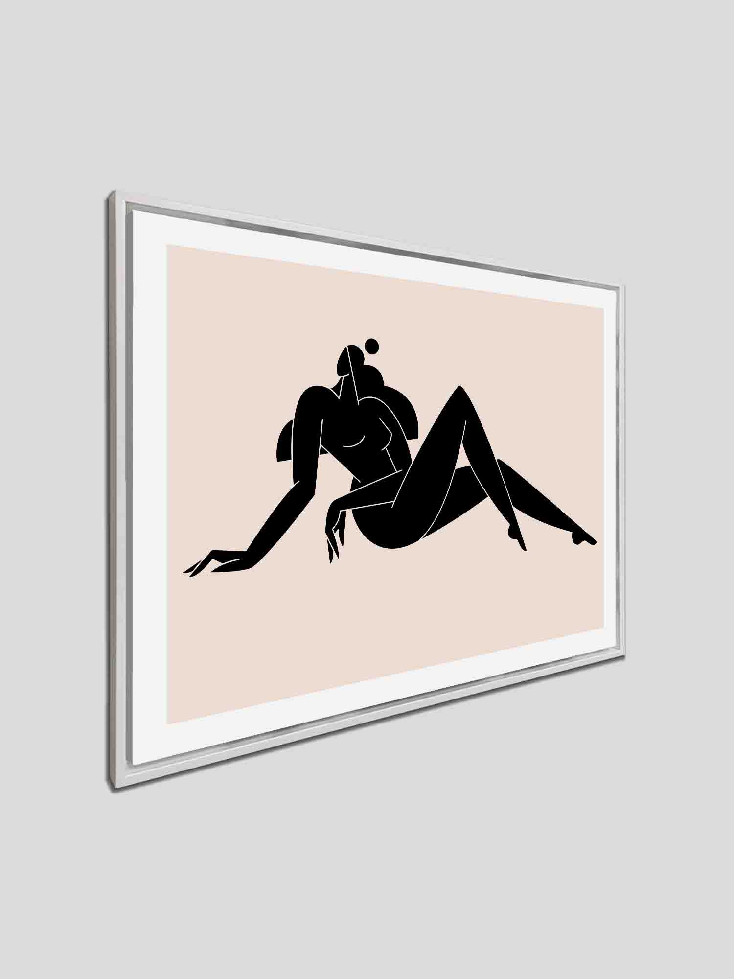female silhouette artwork in white floating frame

