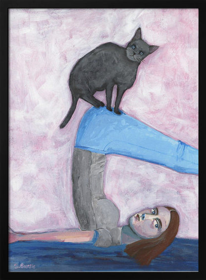  Yoga with my Cat Wall Artwork In White Floating Frame