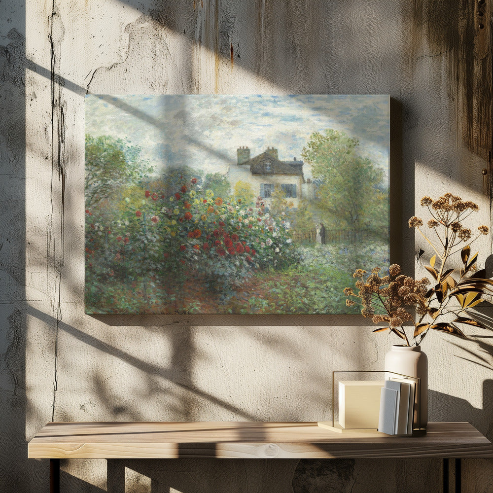  The Artist's Garden In Argenteuil, a Corner of the Garden With Dahlias (1873) Wall Artwork In White Floating Frame