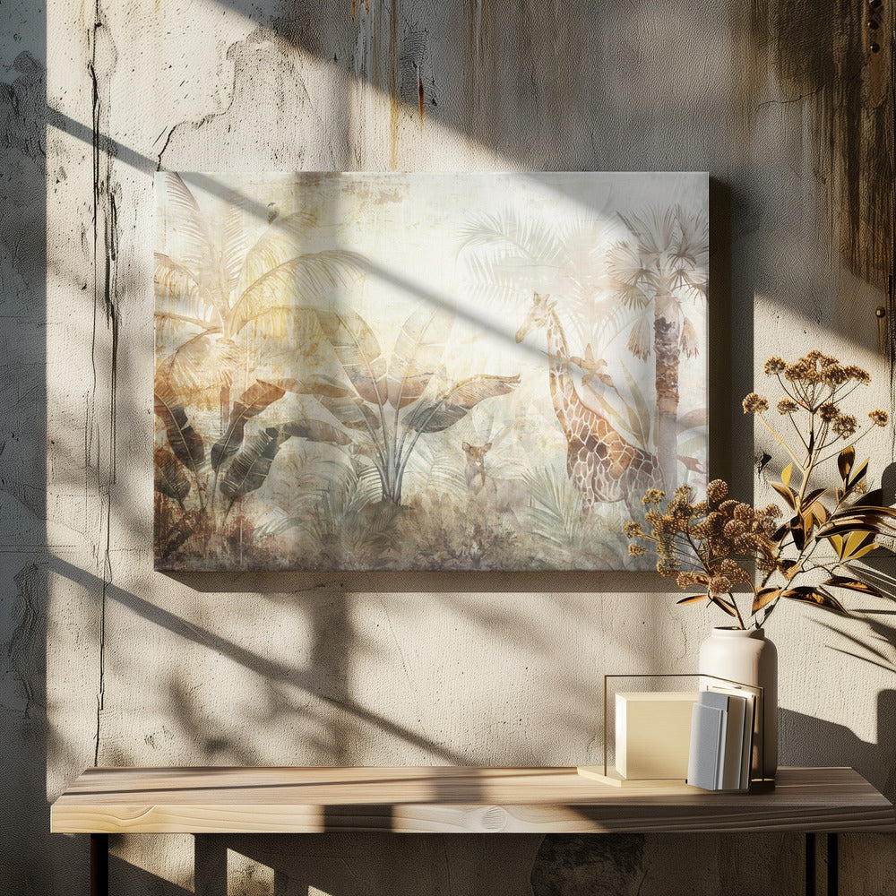  Jungle Leaves Art Illustration Wallart 06 Wall Artwork In White Floating Frame