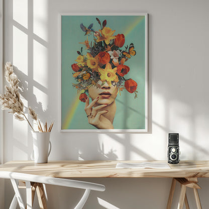 Wall art Baby's in bloom - Rainbow, flowers, birds &amp; butterflies