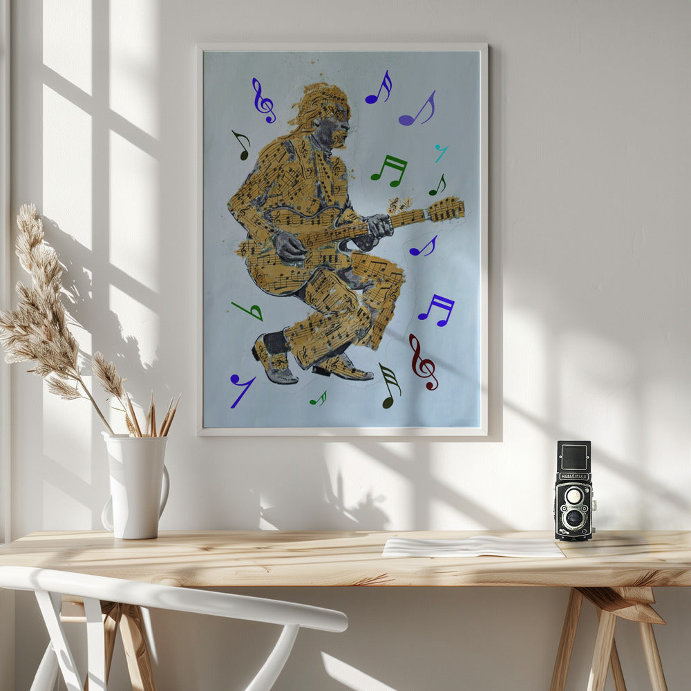 Guitarist Music Notes--Music Poster Wall Artwork In White Floating Frame