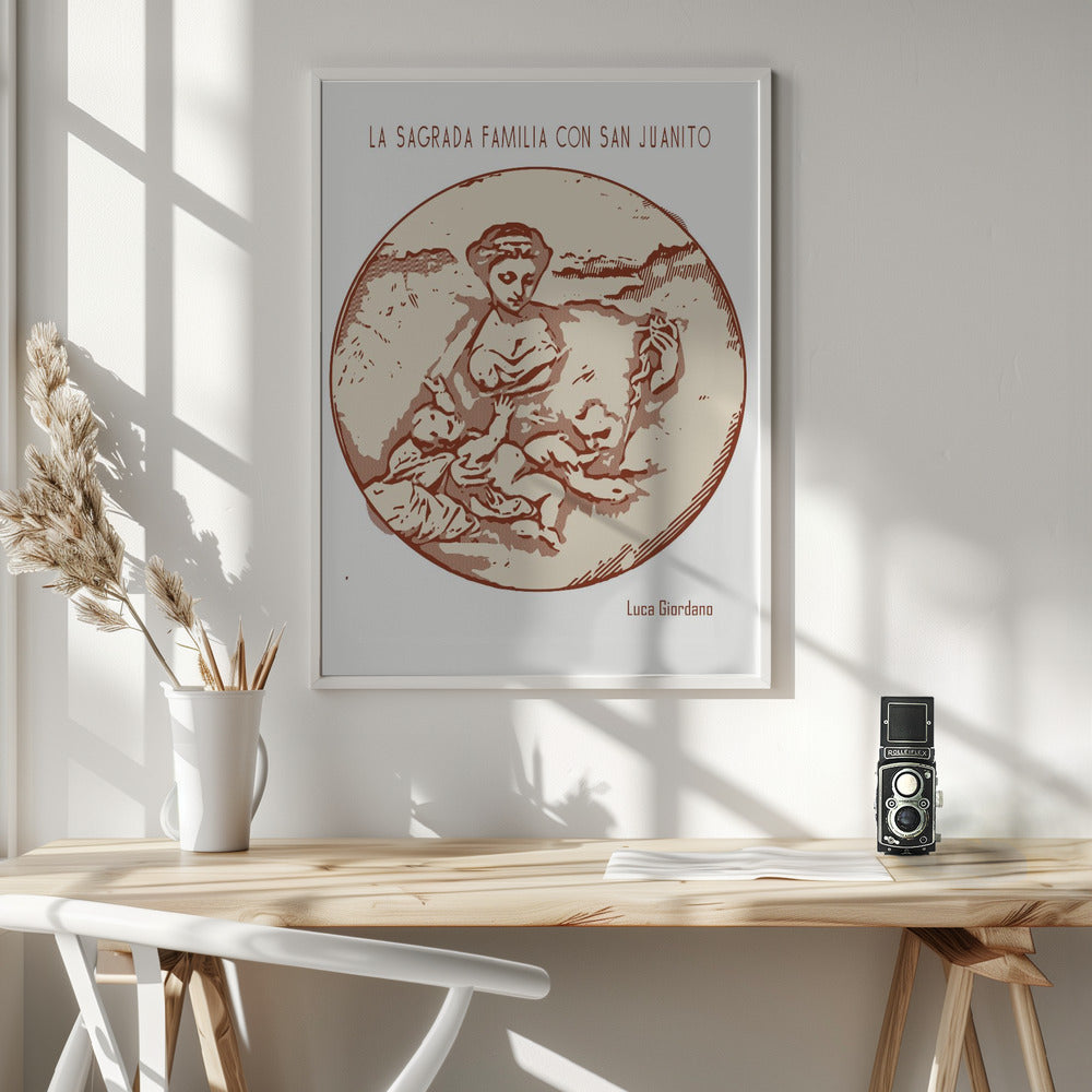 canvas prints Line Art Minimalist – La Sagrada Familia Con San Juanito – Luca Giordano36X48inches- White Frame