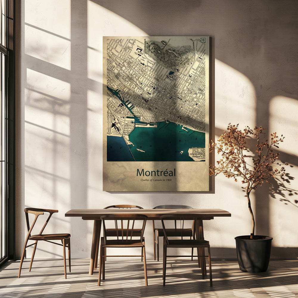Wall art Montreal map-36X48inches-In Black Floating Frame