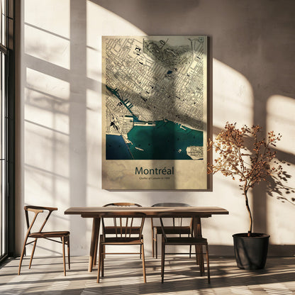 Wall art Montreal map-36X48inches-In Black Floating Frame