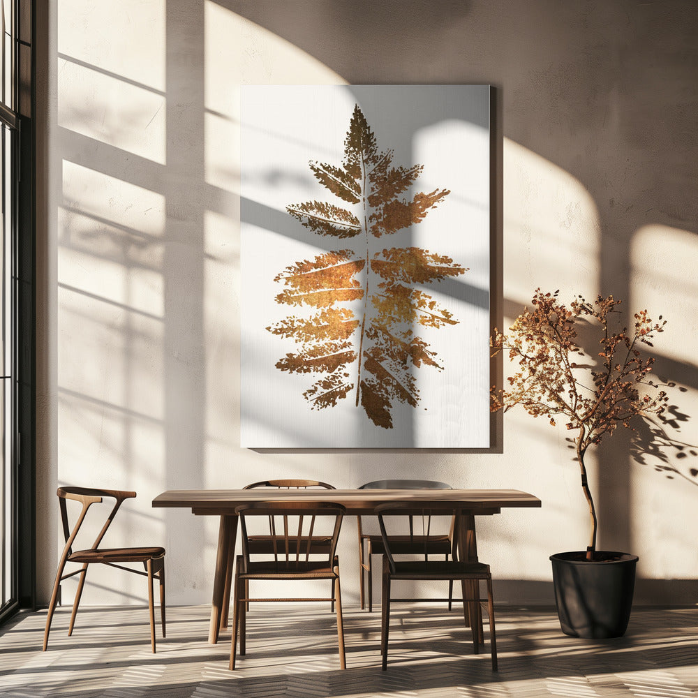 Artwork- Oak Leaf Print (gold)-24X36inches-In Black Floating Frame