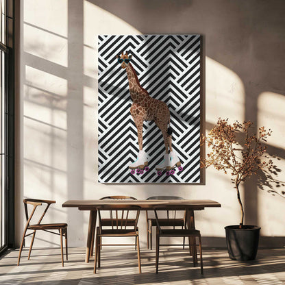 Wall art Giraffe Rollerskates retro