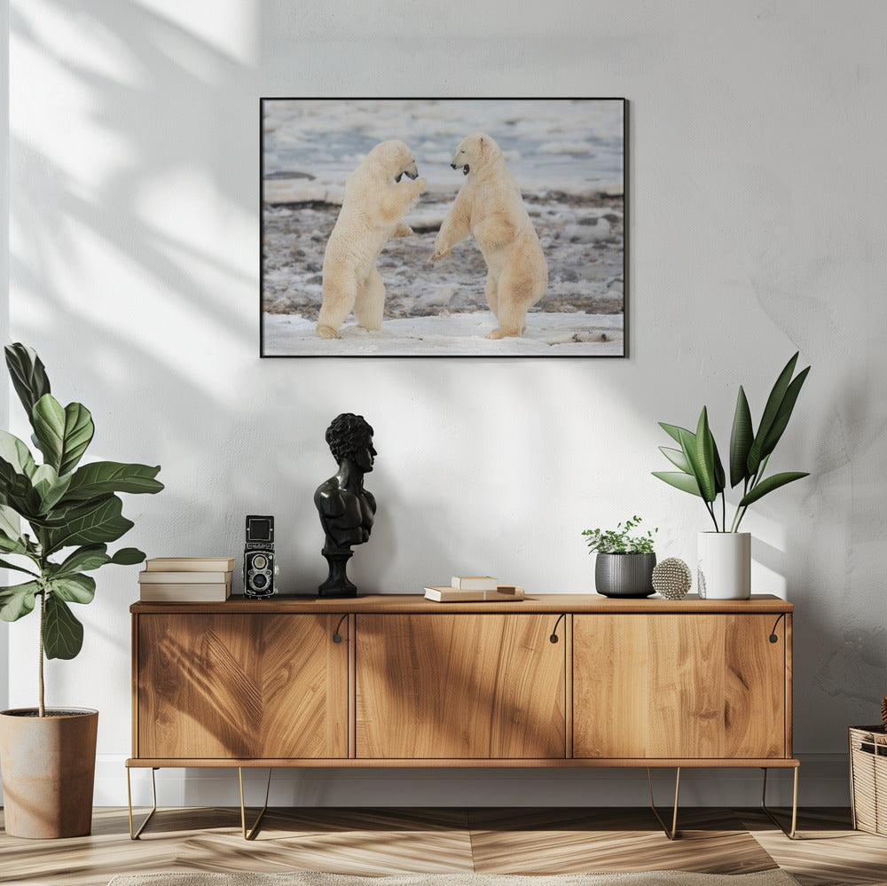 Wall art Fight !-48X36inches-In White Floating Frame