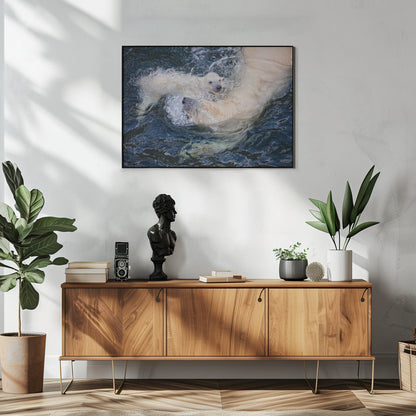Artwork HER CUTENESS, swimming with mum48X36inches- White Frame