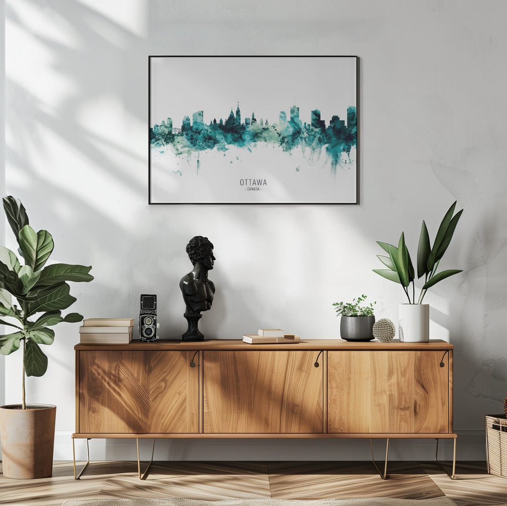 Wall art Ottawa Canada Skyline-48X36inches-In White Floating Frame