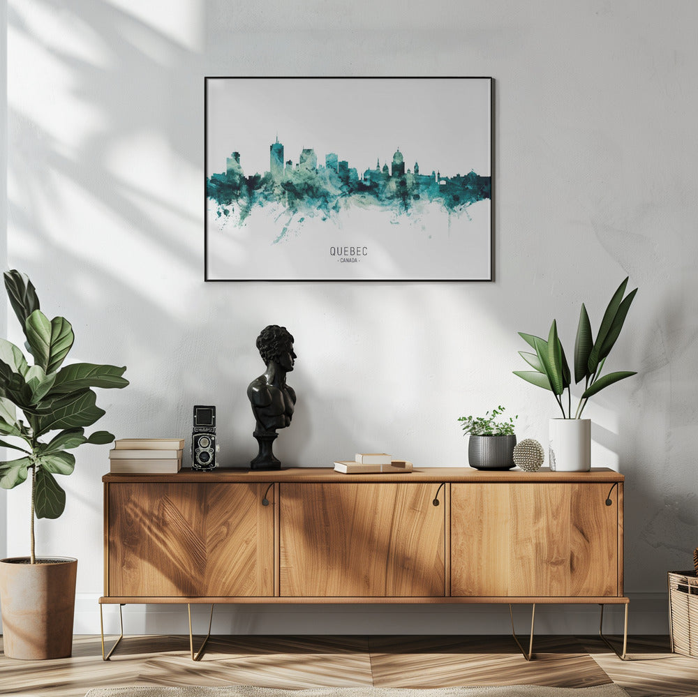 Wall art Quebec Canada Skyline-48X36inches-In White Floating Frame