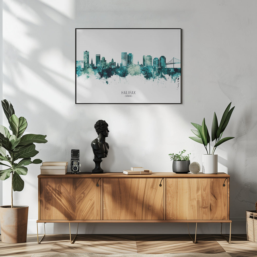 Wall art Halifax Canada Skyline-48X36inches-In White Floating Frame