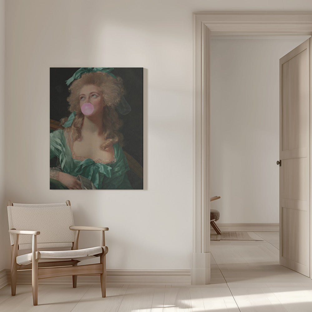 Artwork Madame Bubble-Gum16X20inches- White Frame