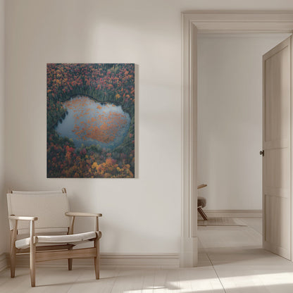 Wall art Autumn at the Lake-16X20inches-In White Floating Frame