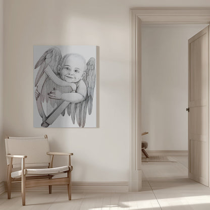 canvas prints Joyfully Playing A Harp16X20inches- White Frame