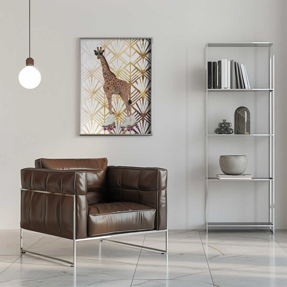 Wall art Giraffe Rollerskates Art Deco