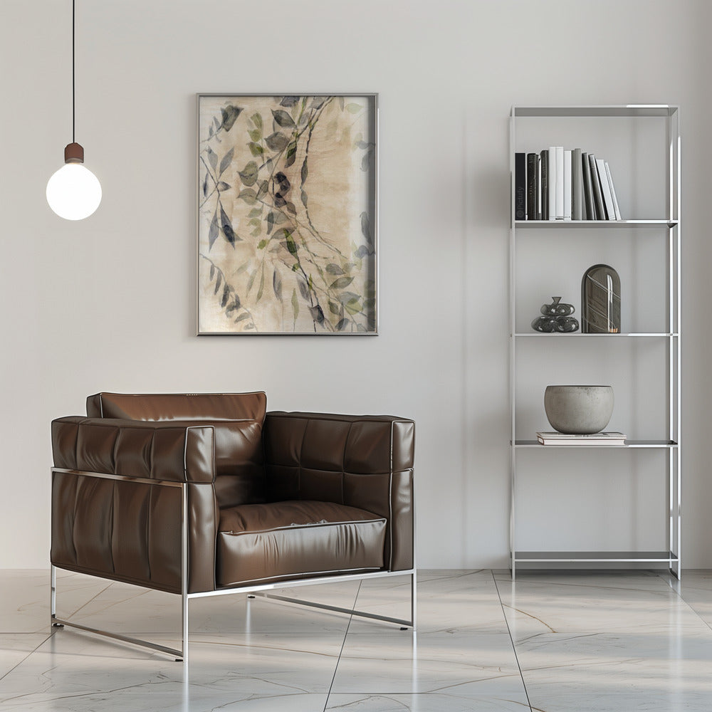 Artwork- Colour Washed Leaves No10-36X48inches-In Black Floating Frame