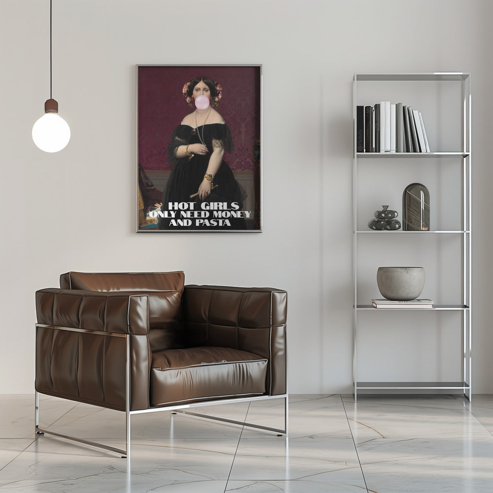 canvas prints Hot Girls Only Need Money and Pasta16X20inches- Black Frame