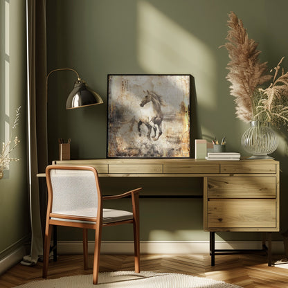 Sample white horses with dusty effect and black frame