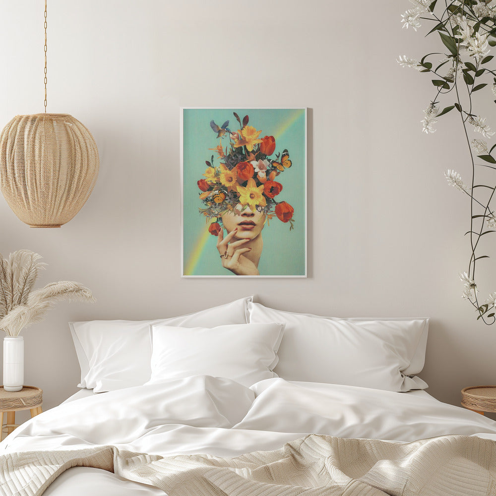 Wall art Baby's in bloom - Rainbow, flowers, birds &amp; butterflies