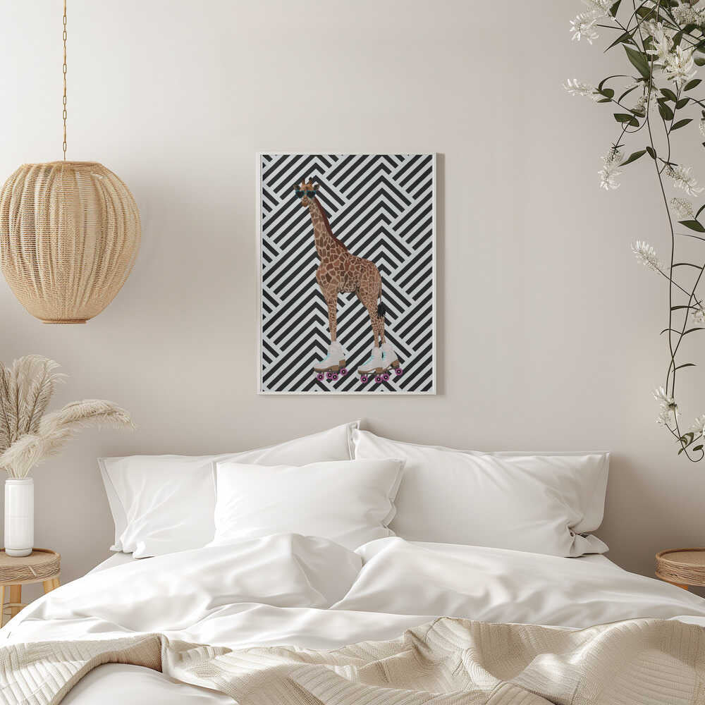 Wall art Giraffe Rollerskates retro
