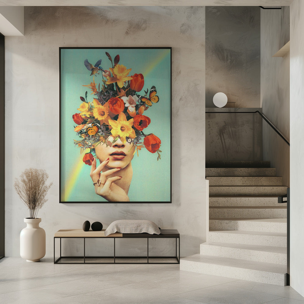 Wall art Baby's in bloom - Rainbow, flowers, birds &amp; butterflies