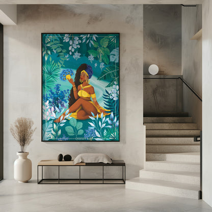 Oshun Orisha Goddess  Wall Artwork In White Floating Frame