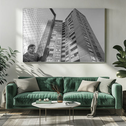 Artwork- The boy behind the fence-48X36inches-In Black Floating Frame